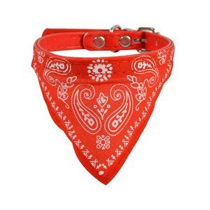 Pet Dog Cat Neck Scarf Bandana Leash Leather Neckerchief Adjustable Belt - Red